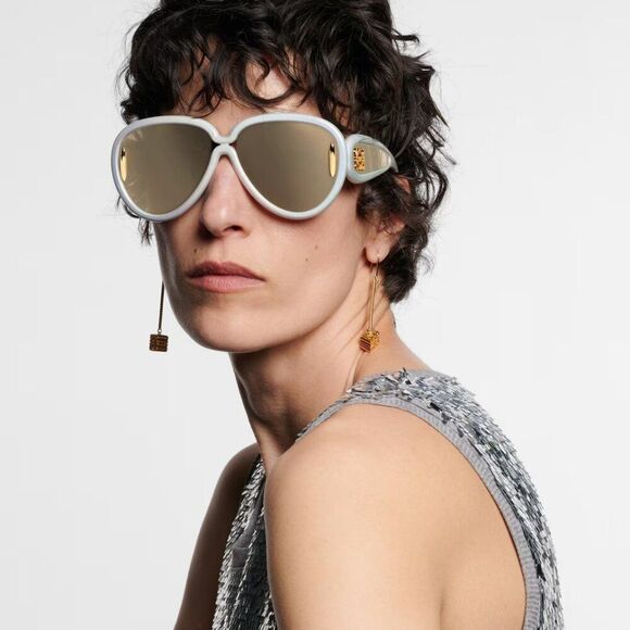 Loewe X PAULA\'S IBIZA Women Sunglasses White Gold Mirror Pilot LW40132I 24C